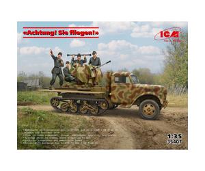 Diorama Icm 35407 Achtung Sie Fliegen 1/35 Con Sd.kfz.3b V3000s Y Canon Flak 3