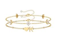 Diorra - Pulseras para mujer, 2 pulseras de amor, para mujer, ajustable, letras A-Z, joyas para regalos para mujer, Plata, No Gemstone