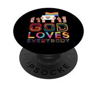 Dios ama a Todos Gay Christian Rainbow Meme PopSockets PopGrip Adhesivo