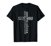 Dios amó el Mundo versículo bíblico Jesús Cara Cruz gráfi Camiseta gráfica económica, Hombre, Negro, XL