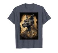 Dios antropomórfico de Aspecto Fresco Gato Bastet Dioses egipcios Camiseta, Hombre, Azul Jaspeado, XL