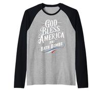 Dios Bendiga a Estados Unidos y Bombas de baño Divertido Dicho patriótico Camiseta Manga Raglan