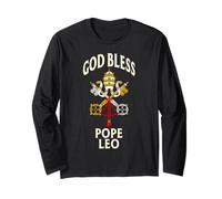 Dios Bendiga al Papa León Escudo del Vaticano Oración Católica Bendición Manga Larga