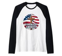 Dios Bendiga América Día de la Independencia Cristiano Jesucristo Camiseta Manga Raglan
