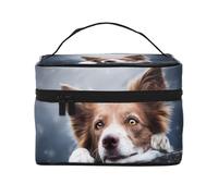 Dios Bokeh Border Collie Marrón con Ojos Amarillos, Bolsa de Maquillaje Bolsa de cosméticos Bolsa de artículos de tocador de Viaje portátil Estuche para lápices Bolsa de artículos de tocador