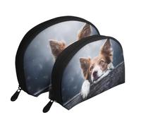 Dios Bokeh Border Collie Marrón con Ojos Amarillos, Bolsa de Maquillaje de Concha, Monedero pequeño para Mujer, Bolsa de artículos de tocador, Bolsa de cosméticos, 2 Piezas
