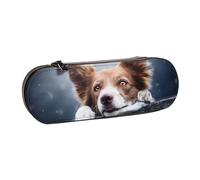 Dios Bokeh Border Collie Marrón con Ojos Amarillos, Estuche para lápices Estuche para lápices de Cuero de PU Estuche para lápices de Gran Capacidad Estuche para lápices Bolsa de cosméticos