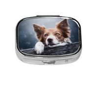 Dios Bokeh Border Collie Marrón Con Ojos Amarillos, Pastillero cuadrado para bolsillo o monedero, pequeño contenedor de pastillas, organizador de pastillas de viaje