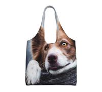 Dios Bokeh de Border Collie Marrón con Ojos Amarillos,Bolsas de mano reutilizables, bolsas de supermercado, bolso de hombro de lona de gran capacidad