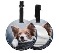 Dios Bokeh de Border Collie Marrón con Ojos Amarillos,Etiquetas de equipaje de cuero sintético con nombre, etiquetas de viaje duraderas, 2 unidades