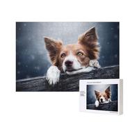 Dios Bokeh de Border Collie Marrón con Ojos Amarillos,Rompecabezas de Madera de 300 Piezas, Juego Familiar, Rompecabezas para Adultos, Adolescentes, decoración del hogar