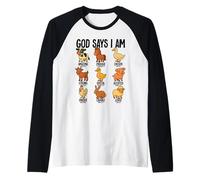 Dios Dice Que Soy Animales de Granja Cristianismo Jesús Biblia Camiseta Manga Raglan