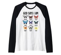 Dios Dice Que Soy Butteflies Cristianismo Jesús Biblia Camiseta Manga Raglan