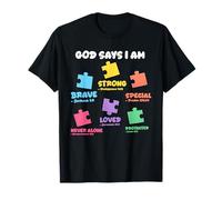 Dios Dice Que Soy Cristiano Autista niño Rompecabezas versículos de la Biblia Camiseta
