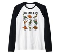 Dios Dice Que Soy Dinosaurios Cristianismo Jesús Biblia Dino Camiseta Manga Raglan