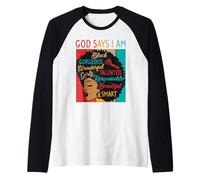 Dios Dice Que Soy Negro Afro Mujer Negra Orgullo Camiseta Manga Raglan