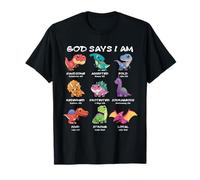 Dios dice que soy un dinosaurio Divertido versículo bíblico para niños Camiseta