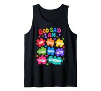 Dios Dijo Que Soy Rompecabezas Coloridos afirmaciones Conciencia sobre el Autismo Camiseta sin Mangas