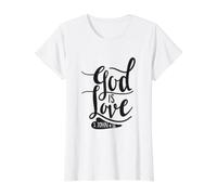 Dios es Amor Cristiano versículo bíblico Cita Camiseta gráfica económica, Mujer, Blanco, S