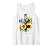 Dios es bueno Cruz Girasoles Mariposas Christian Camiseta sin Mangas