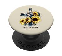 Dios es bueno Cruz Girasoles Mariposas Christian PopSockets PopGrip Adhesivo