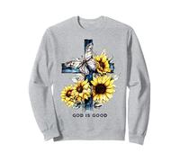 Dios es bueno Cruz Girasoles Mariposas Christian Sudadera