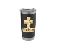 Dios es Gran Fe Cruz Espíritu Positivo Creer Religioso Vaso térmico de acero inoxidable de doble pared