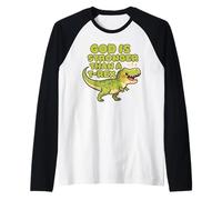 Dios es más Fuerte Que un Trex Cute Dino Kids Christianity Camiseta Manga Raglan