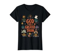 Dios es más Grande Que la fe Cristiana Escrituras Afirmaciones Camiseta gráfica económica, Mujer, Negro, XS