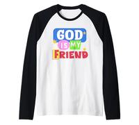 Dios es mi Amigo Cristianismo Lindo Cristiano Niño Religioso Camiseta Manga Raglan