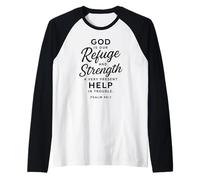 Dios es Nuestro Refugio y Fortaleza Salmo 46:1 Versículo de la Biblia Orar Camiseta Manga Raglan