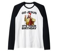 Dios, es tu cumpleaños, Divertida Navidad con Gorro de Papá Noel Camiseta Manga Raglan