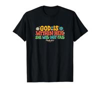 Dios está Dentro de Ella Ella no caerá Camiseta gráfica económica, Hombre, Negro, L