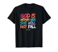 Dios está Dentro de Ella Ella no caerá Camiseta gráfica económica, Hombre, Negro, L