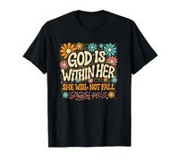 Dios está Dentro de Ella Ella no caerá Camiseta gráfica económica, Hombre, Negro, M