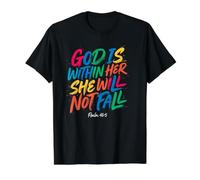 Dios está Dentro de Ella Ella no caerá Camiseta gráfica económica, Hombre, Negro, S