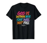 Dios está Dentro de Ella Ella no caerá Camiseta gráfica económica, Hombre, Negro, S