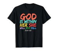 Dios está Dentro de Ella Ella no caerá Camiseta gráfica económica, Hombre, Negro, XL