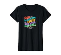 Dios está Dentro de Ella Ella no caerá Camiseta gráfica económica, Mujer, Negro, L