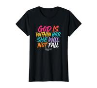 Dios está Dentro de Ella Ella no caerá Camiseta gráfica económica, Mujer, Negro, M