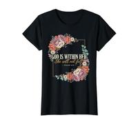 Dios está Dentro de Ella Ella no caerá Camiseta gráfica económica, Mujer, Negro, S