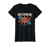 Dios está Dentro de Ella Ella no caerá Camiseta gráfica económica, Mujer, Negro, S