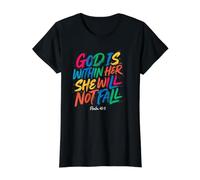 Dios está Dentro de Ella Ella no caerá Camiseta gráfica económica, Mujer, Negro, S