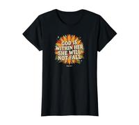 Dios está Dentro de Ella Ella no caerá Camiseta gráfica económica, Mujer, Negro, XL