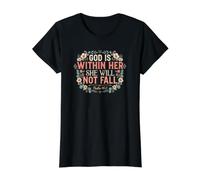 Dios está Dentro de Ella Ella no caerá Camiseta gráfica económica, Mujer, Negro, XL