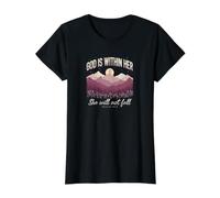 Dios está Dentro de Ella Ella no caerá Camiseta gráfica económica, Mujer, Negro, XS