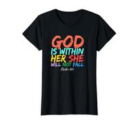 Dios está Dentro de Ella Ella no caerá Camiseta gráfica económica, Mujer, Negro, XS
