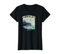 Dios está Dentro de Ella Ella no caerá Camiseta gráfica económica, Mujer, Negro, XS