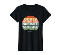Dios está Dentro de Ella Ella no caerá Camiseta gráfica económica, Mujer, Negro, XS