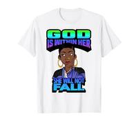 Dios está Dentro de Ella Ella no caerá Mujer Cristiana Negra Camiseta